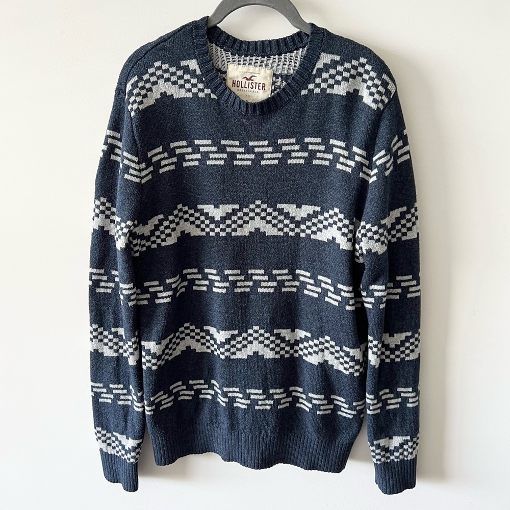 Hollister Mens Navy Blue Sweater Long Sleeves Knit Crew Neck